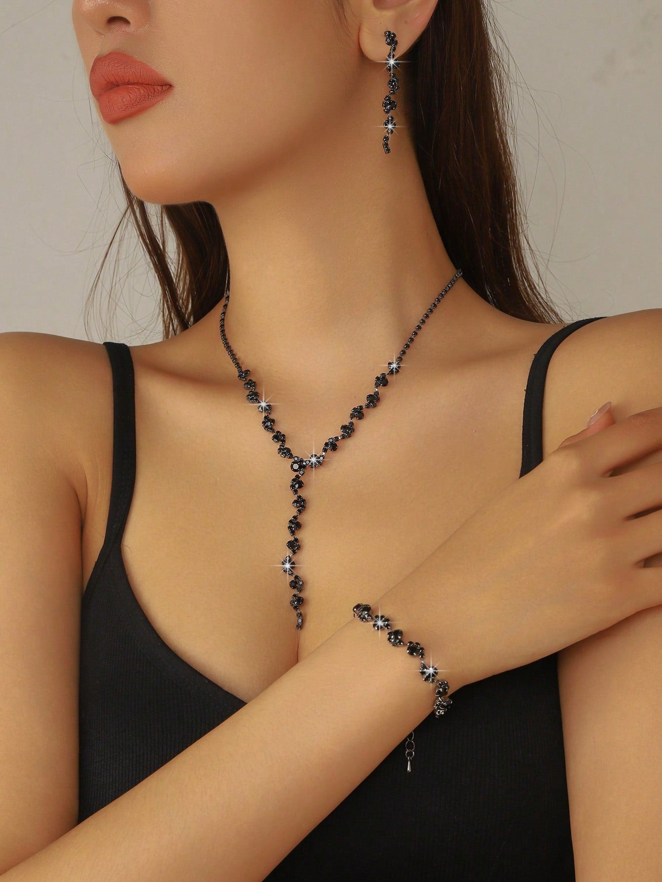 Ensemble bijoux mariée 3 pièces cristal - Collier, boucles d'oreilles, bracelet