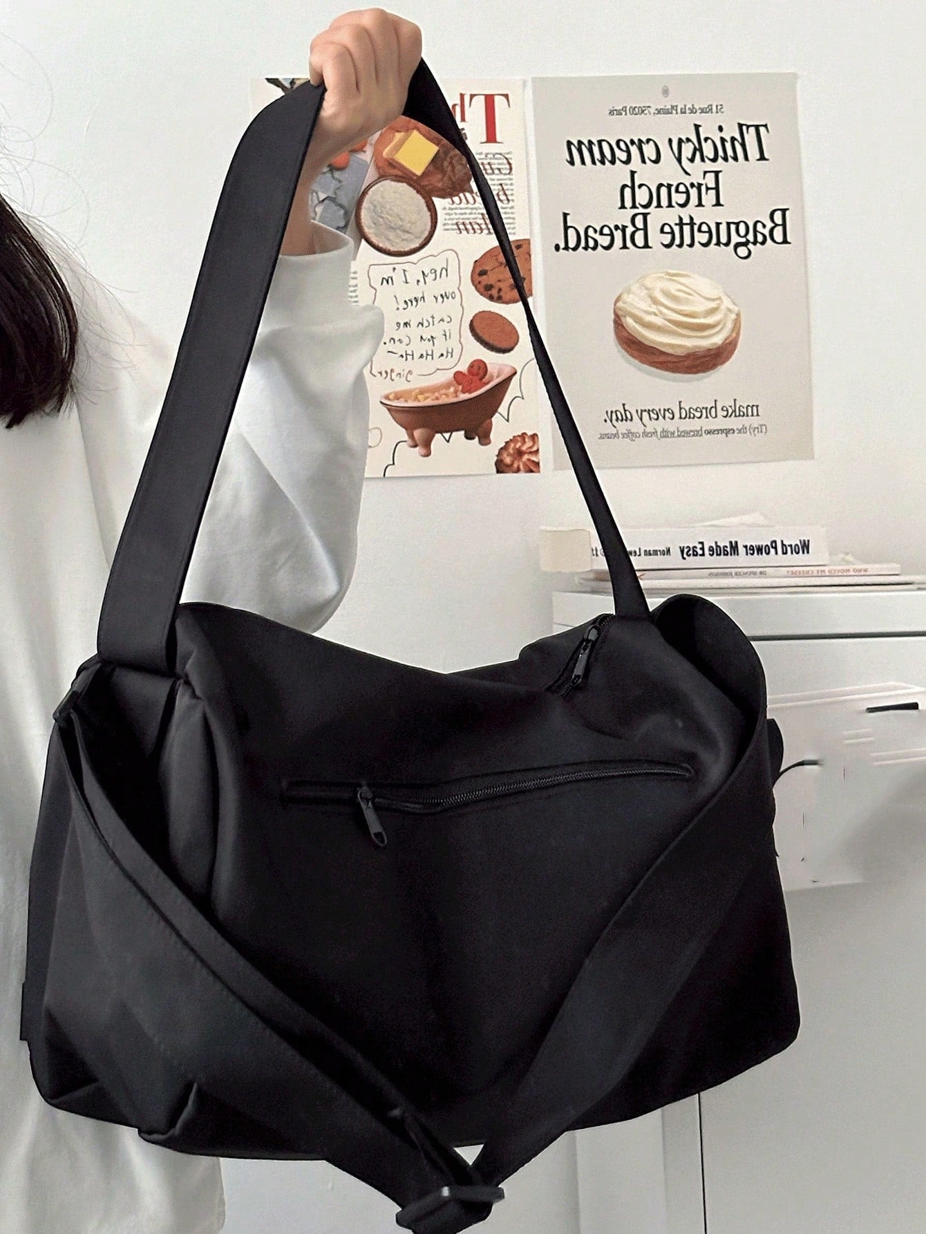 Sac bandoulière pliable grande capacité, plusieurs poches, pour école et voyage