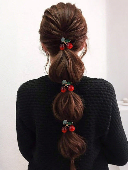 Élastiques à Cheveux Cerise Alliage Métal - 3 pièces