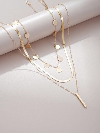 Collier 3 pièces pendentif disque et gland