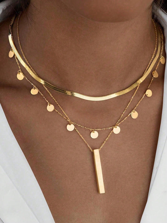 Collier 3 pièces pendentif disque et gland