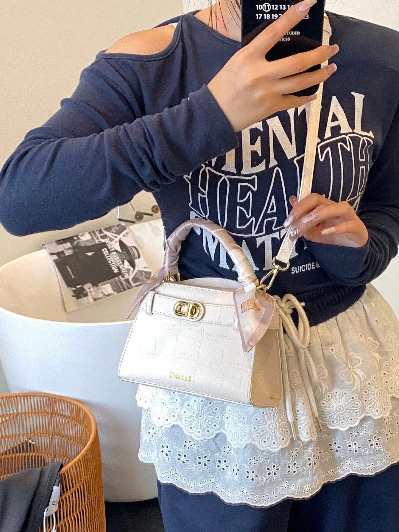 Sac à main femme crocodile PU sangle réglable multifonction