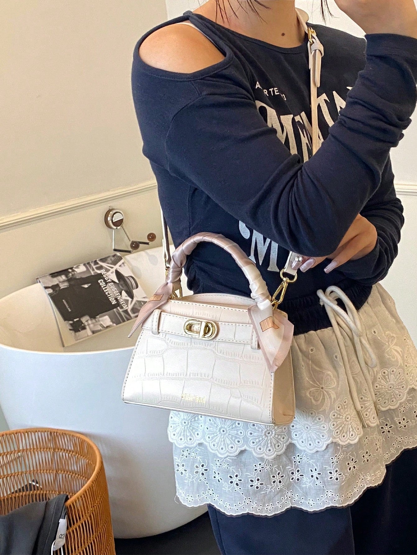 Sac à main femme crocodile PU sangle réglable multifonction