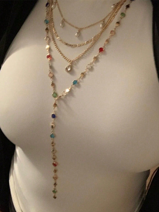Collier long métal avec cristal coloré pour femme