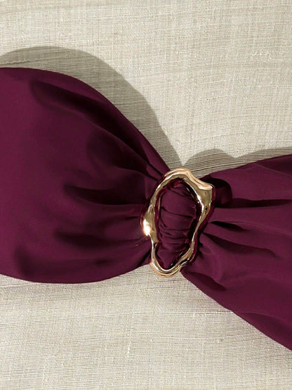 Top de bikini sans bretelle métallique pour femmes