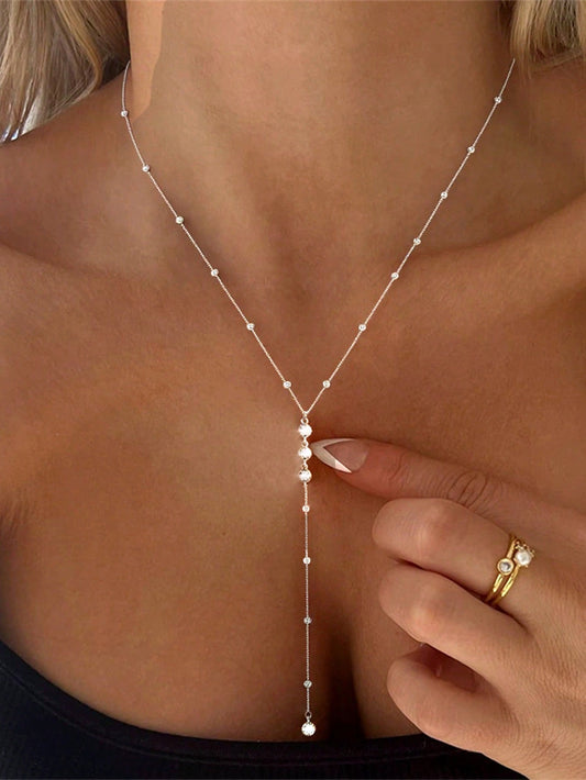 Collier long argent avec diamants en Y pour femmes