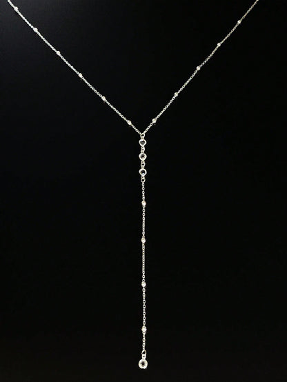 Collier long argent avec diamants en Y pour femmes