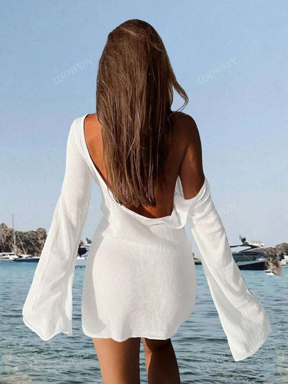 Robe d'été femme mini dos nu manches évasées