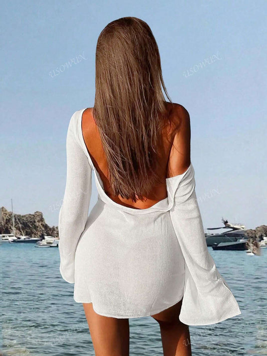 Robe d'été femme mini dos nu manches évasées