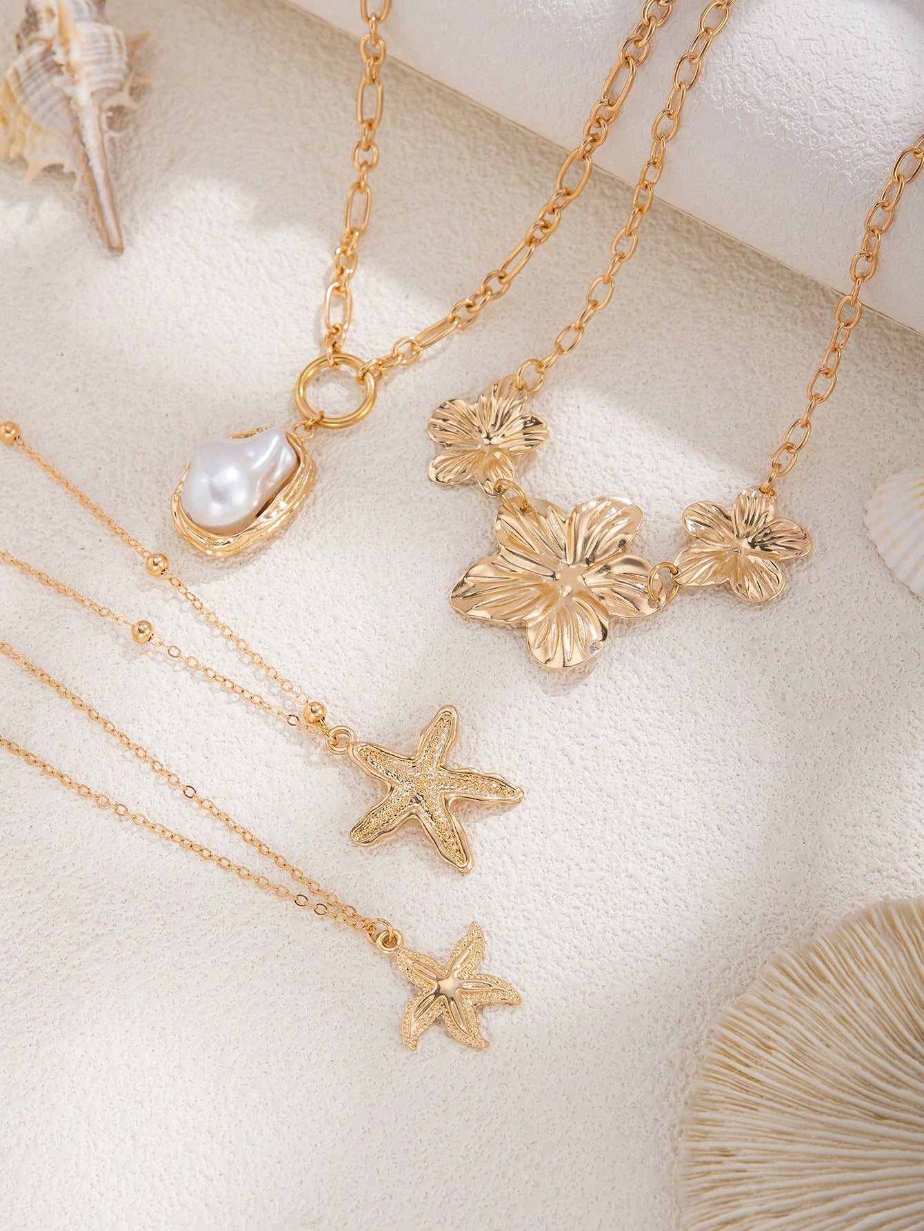 Collier 3 pièces vintage étoile de mer et coquillages