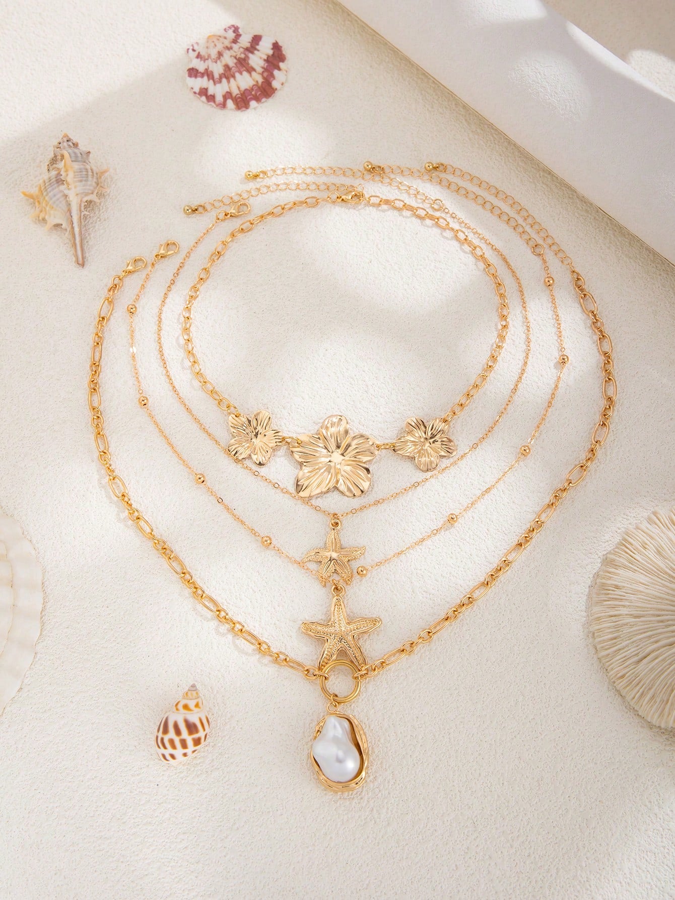 Collier 3 pièces vintage étoile de mer et coquillages