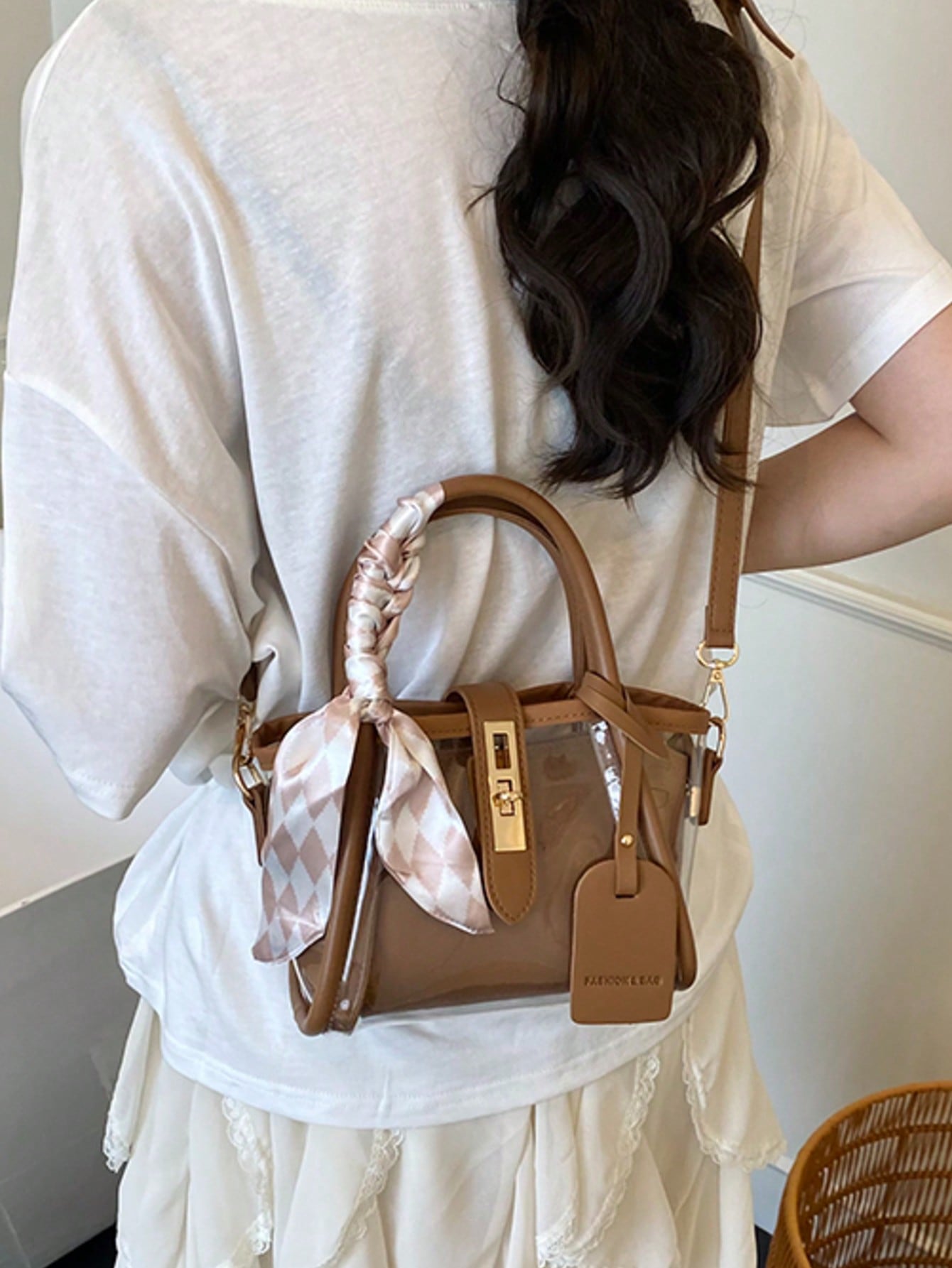 Sac mère-fille PU minimaliste avec cadenas et écharpe offerte