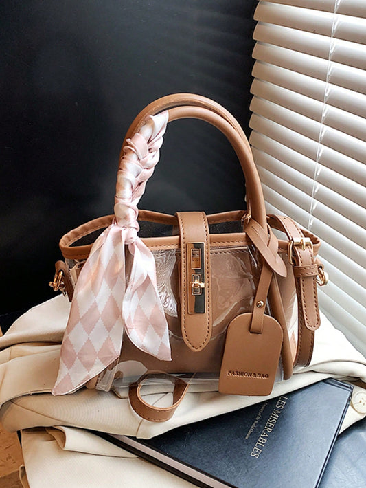Sac mère-fille PU minimaliste avec cadenas et écharpe offerte