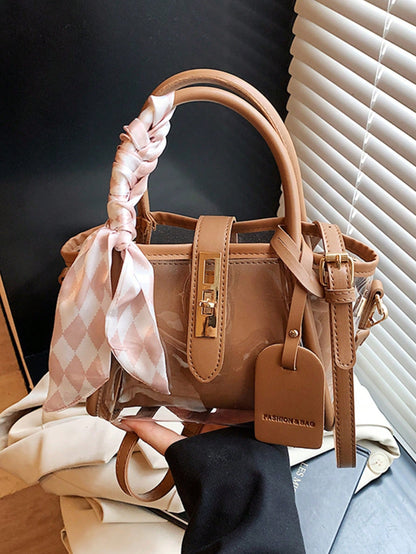 Sac mère-fille PU minimaliste avec cadenas et écharpe offerte