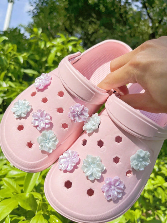 10 clips fleurs jasmin bleu violet pour sandales et mules