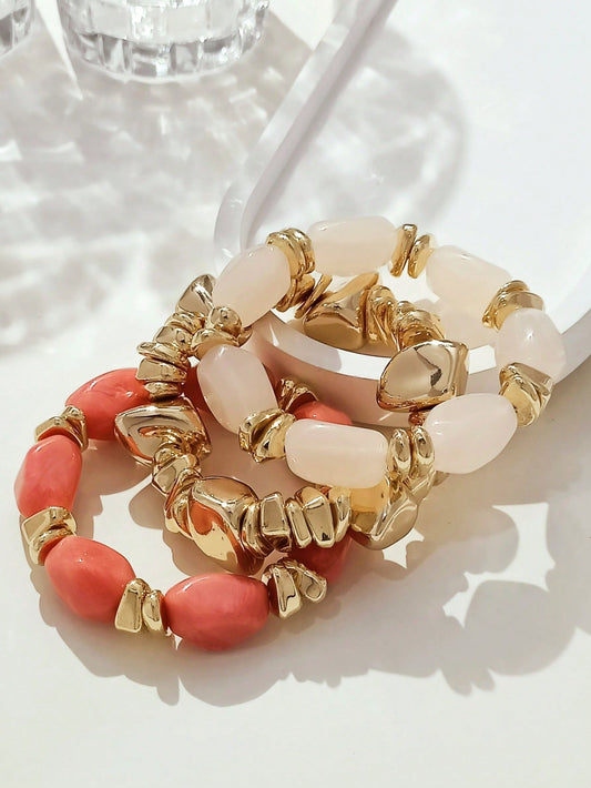 Set 3 bracelets perles acryliques marron style bohème