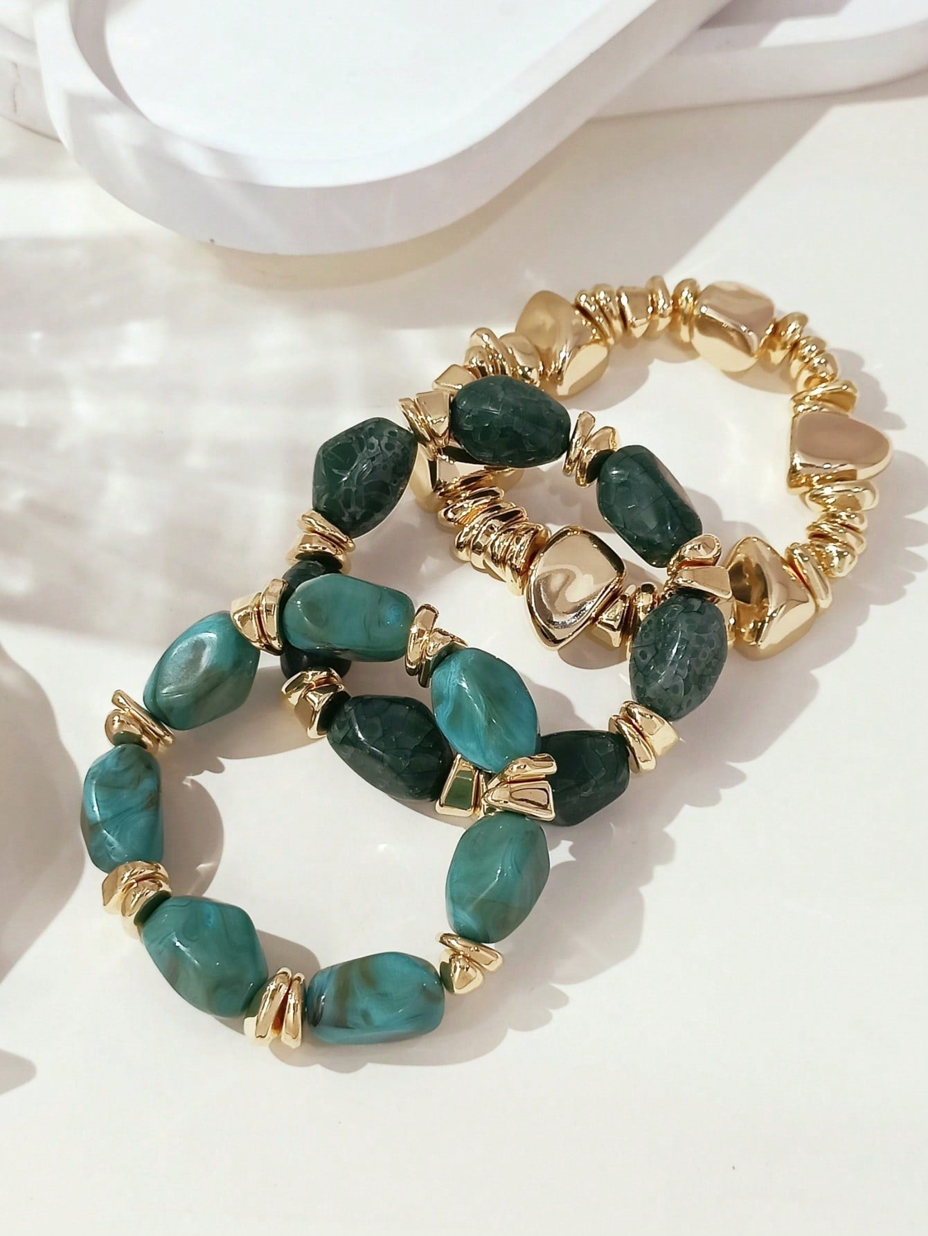 Set 3 bracelets bohème perles acryliques brunes unisexe