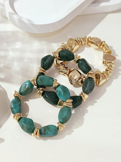 Set 3 bracelets bohème perles acryliques brunes unisexe