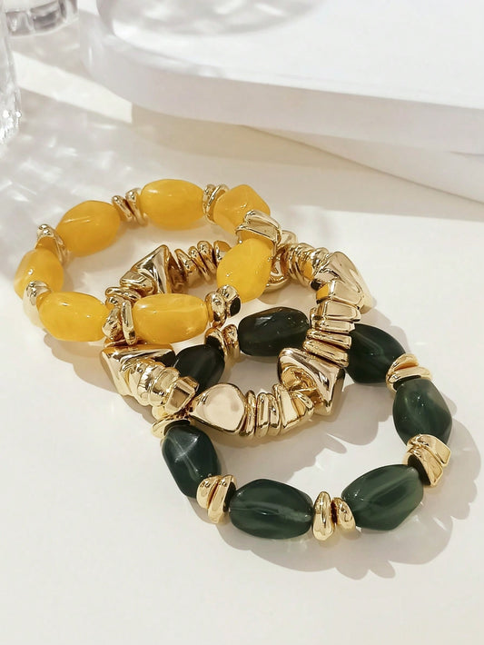 Set 3 bracelets acryliques épais marron bohème