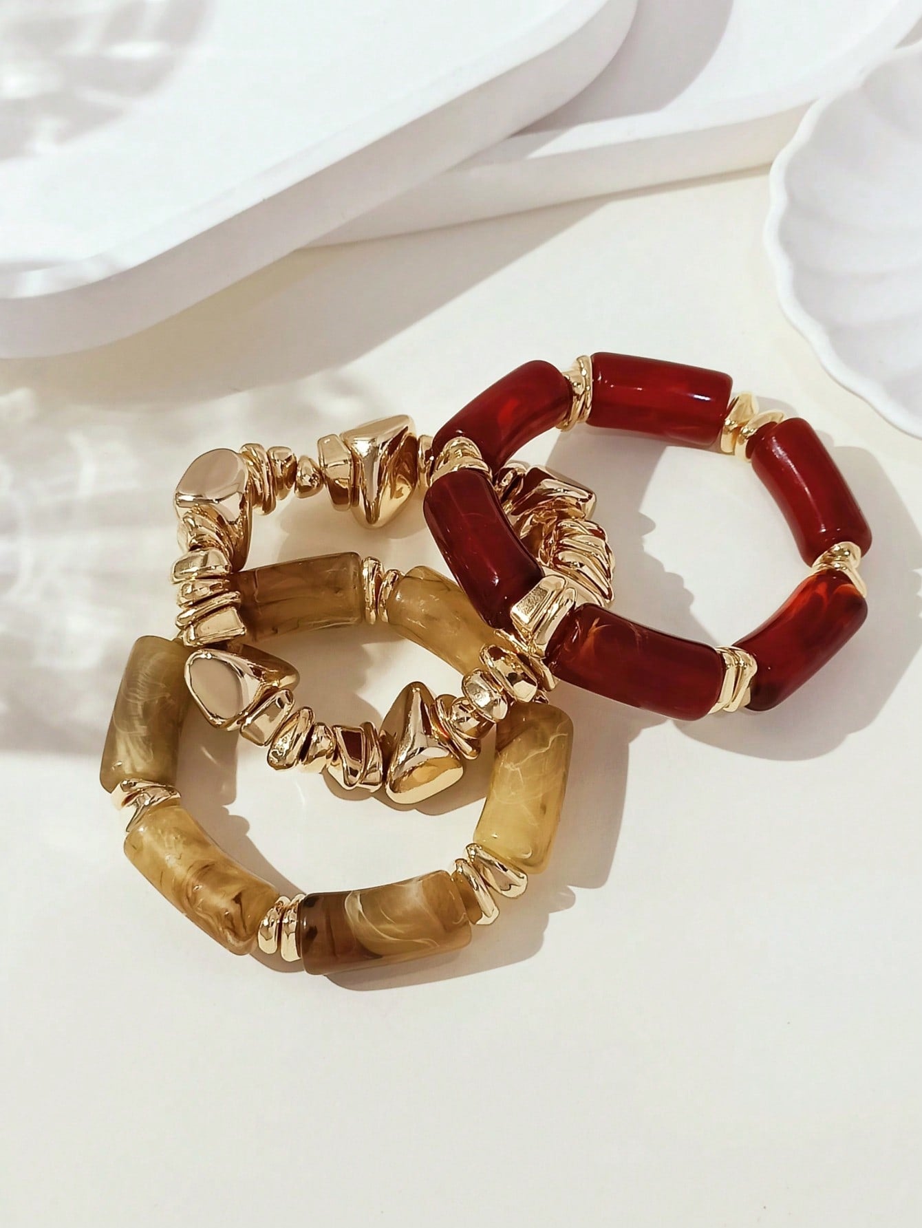 Ensemble 3 bracelets acrylique brun bohème pour femmes