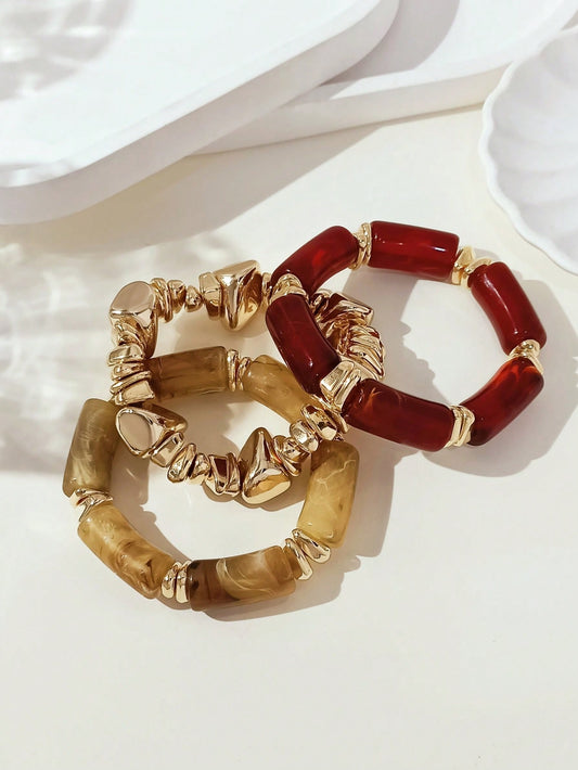 Ensemble 3 bracelets acrylique brun bohème pour femmes