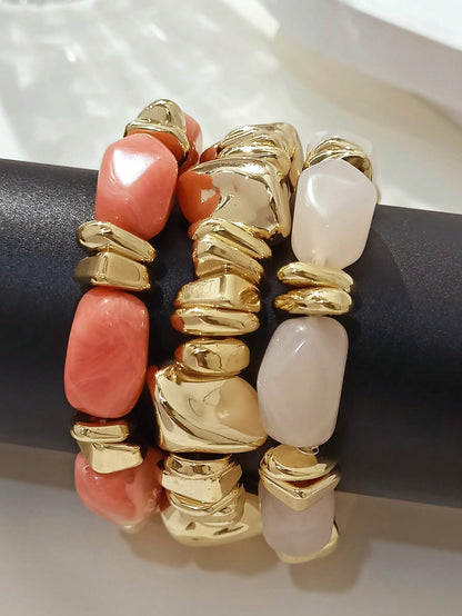 Set 3 bracelets perles acryliques marron style bohème