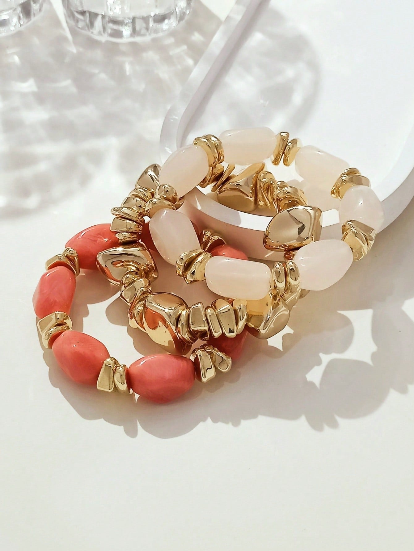 Set 3 bracelets perles acryliques marron style bohème