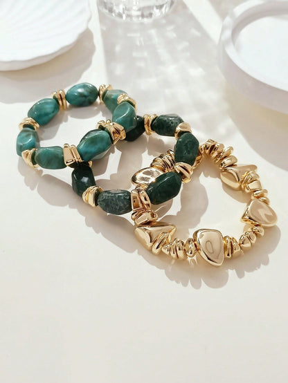 Set 3 bracelets bohème perles acryliques brunes unisexe