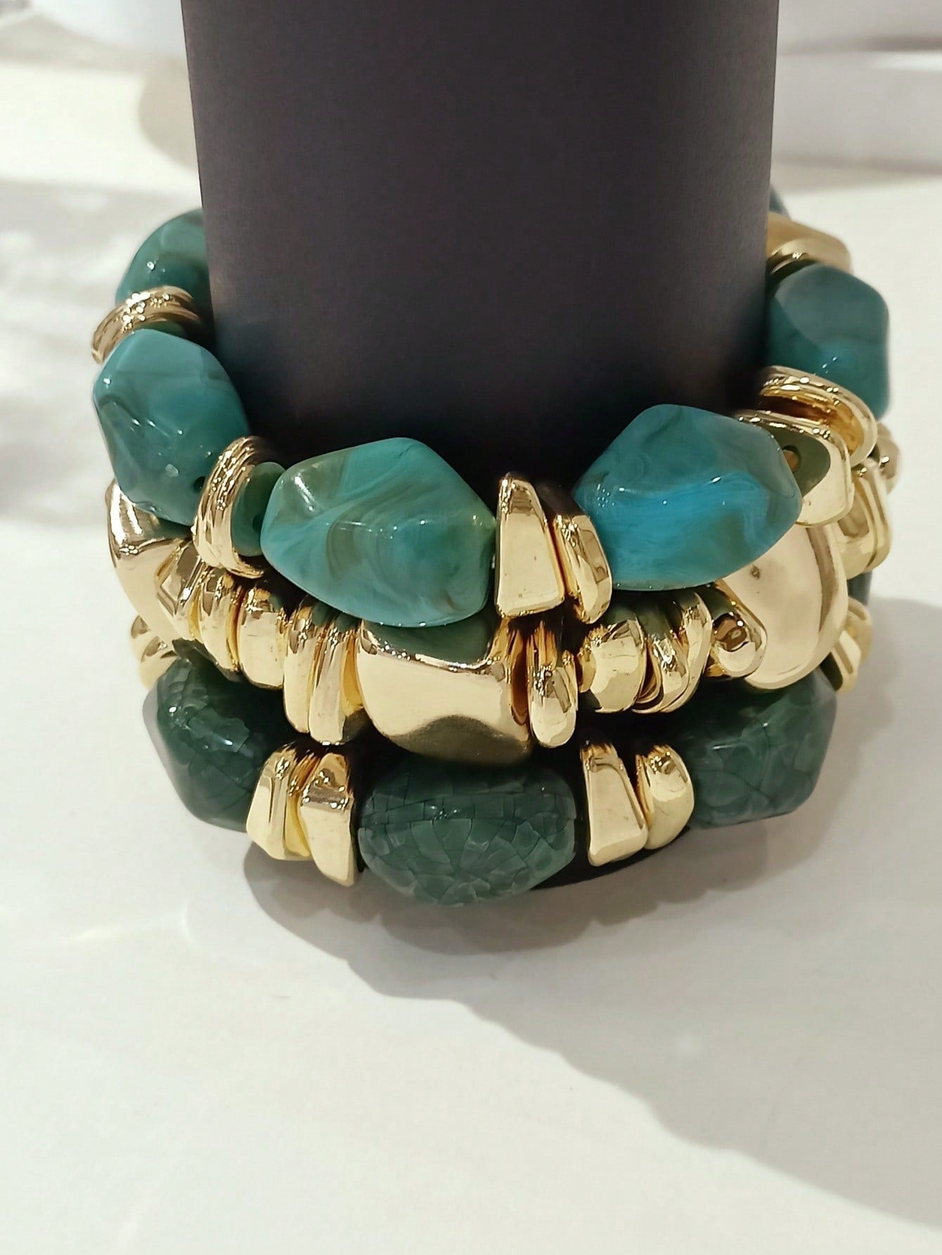 Set 3 bracelets bohème perles acryliques brunes unisexe