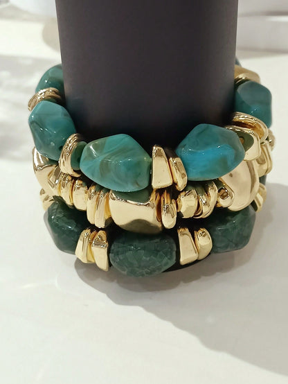 Set 3 bracelets bohème perles acryliques brunes unisexe