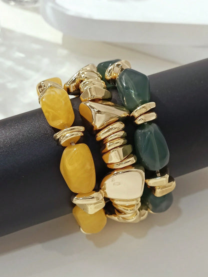 Set 3 bracelets acryliques épais marron bohème