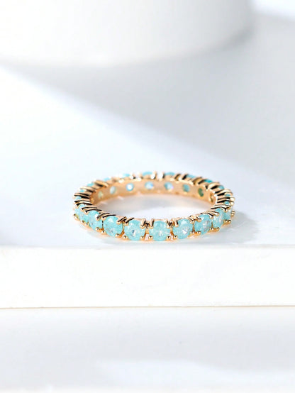 Bague de promesse bohème zircone rose, vert ou bleu aqua