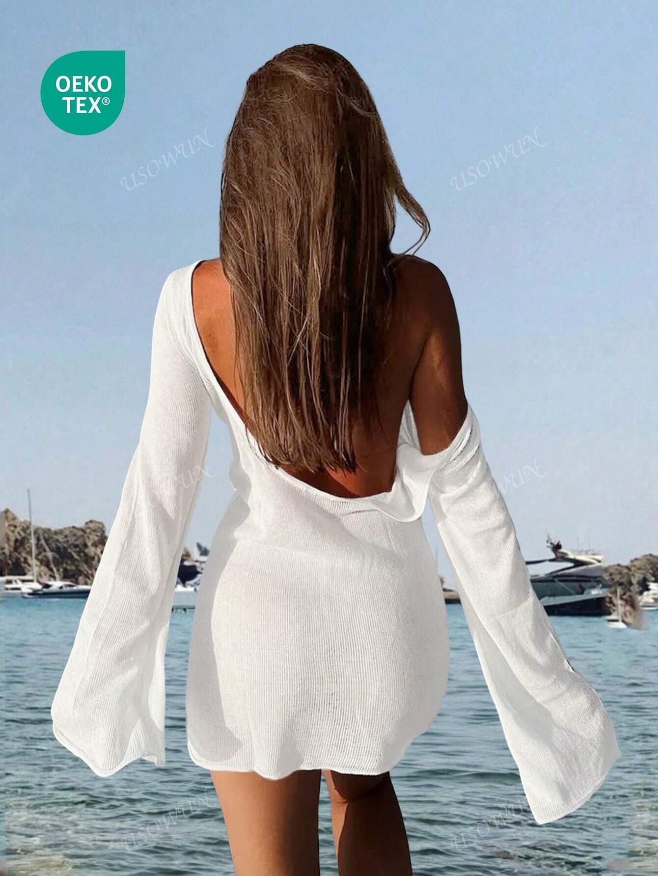 Robe d'été femme mini dos nu manches évasées