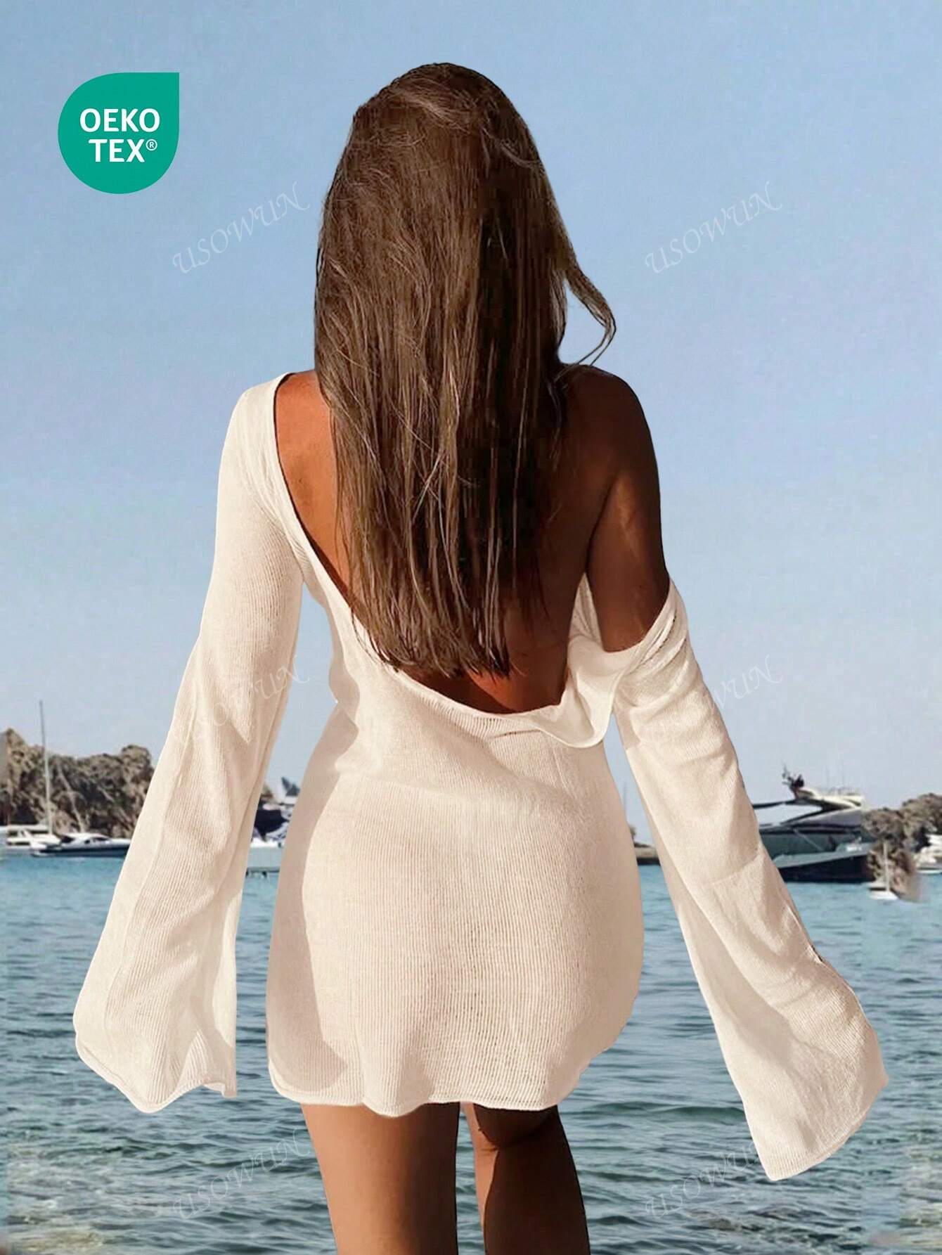 Robe de plage courte transparente à dos ouvert
