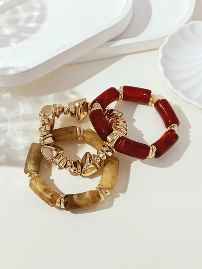 Ensemble 3 bracelets acrylique brun bohème pour femmes