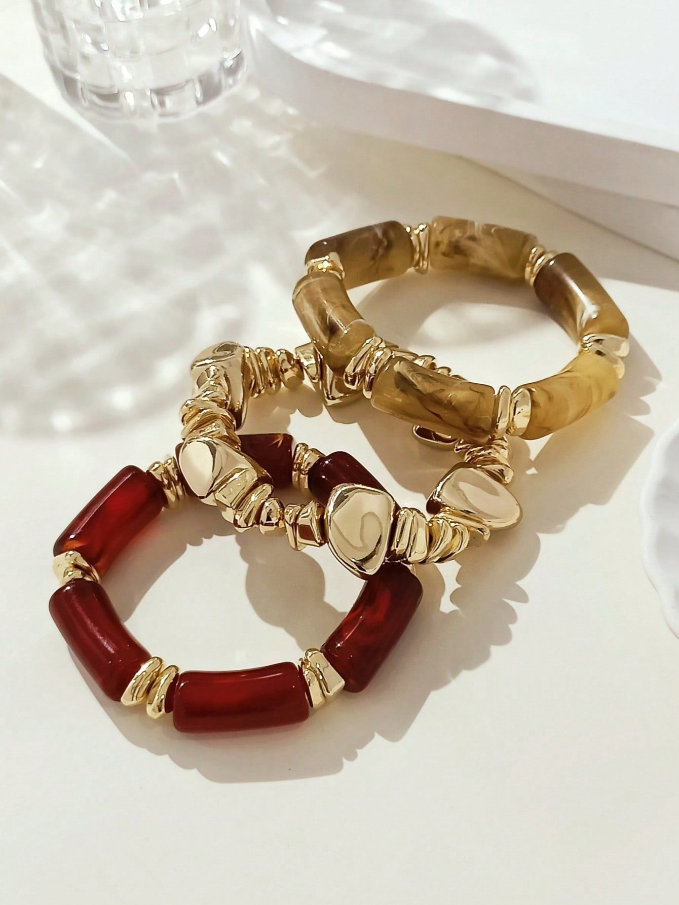 Ensemble 3 bracelets acrylique brun bohème pour femmes