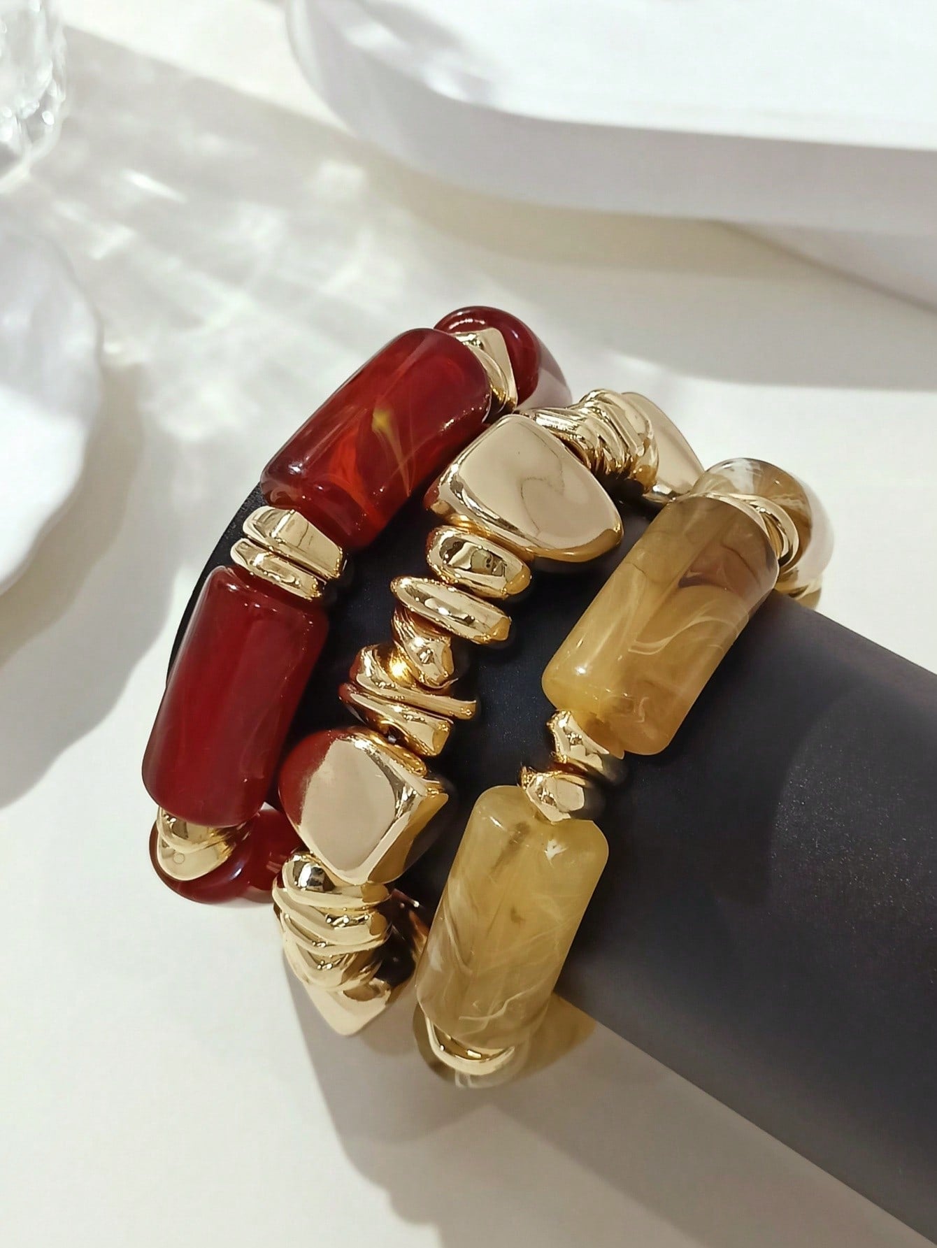 Ensemble 3 bracelets acrylique brun bohème pour femmes