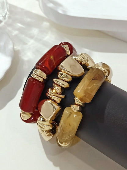 Ensemble 3 bracelets acrylique brun bohème pour femmes