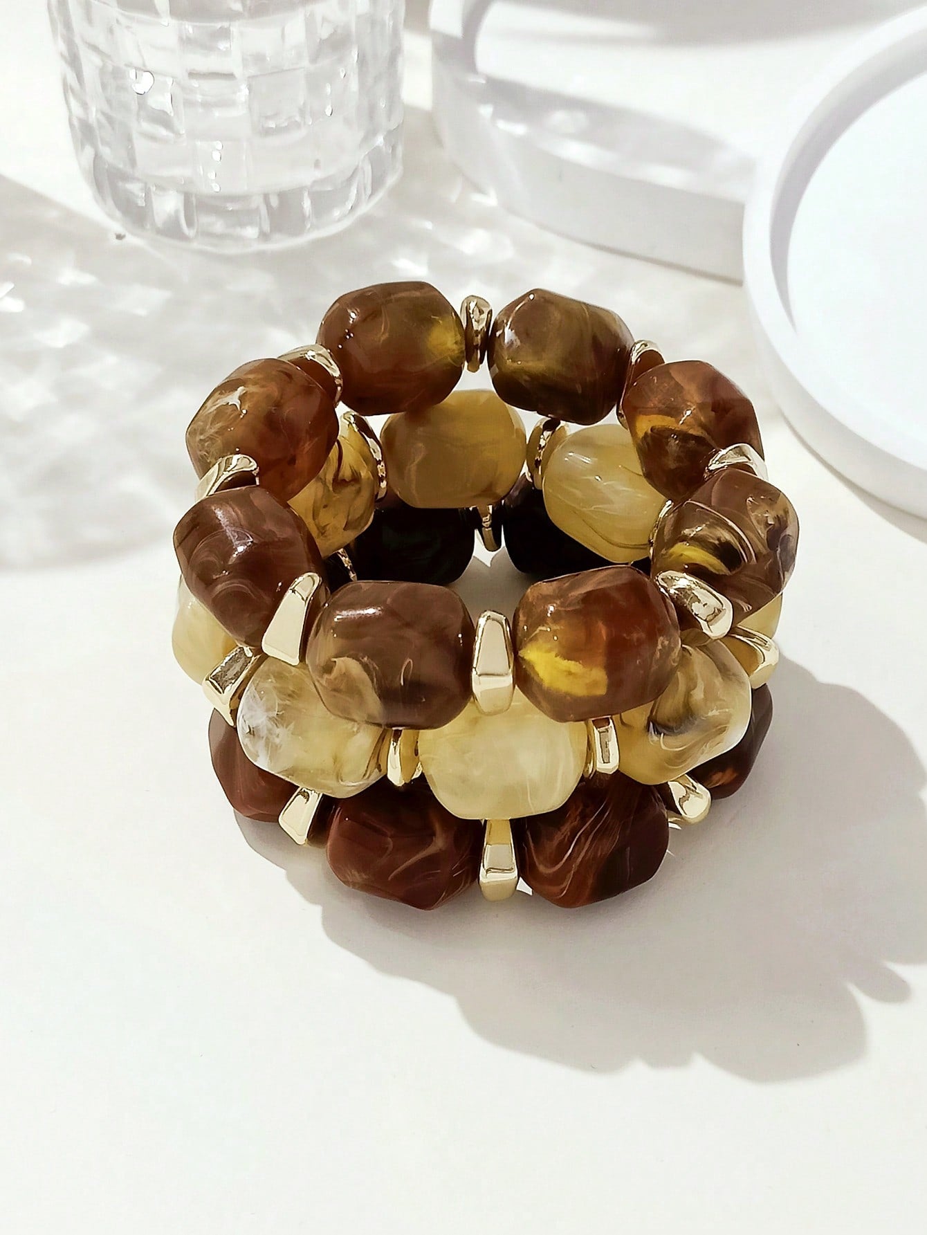 Bracelet acrylique marron vintage - 3 pièces - Bohème
