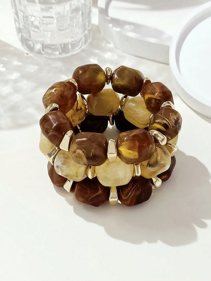 Bracelet acrylique marron vintage - 3 pièces - Bohème