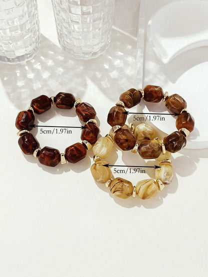 Bracelet acrylique marron vintage - 3 pièces - Bohème