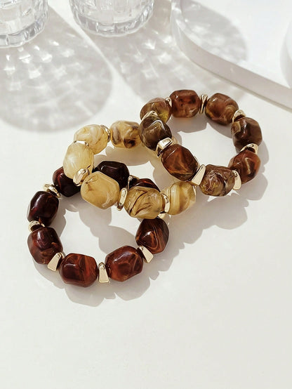 Bracelet acrylique marron vintage - 3 pièces - Bohème