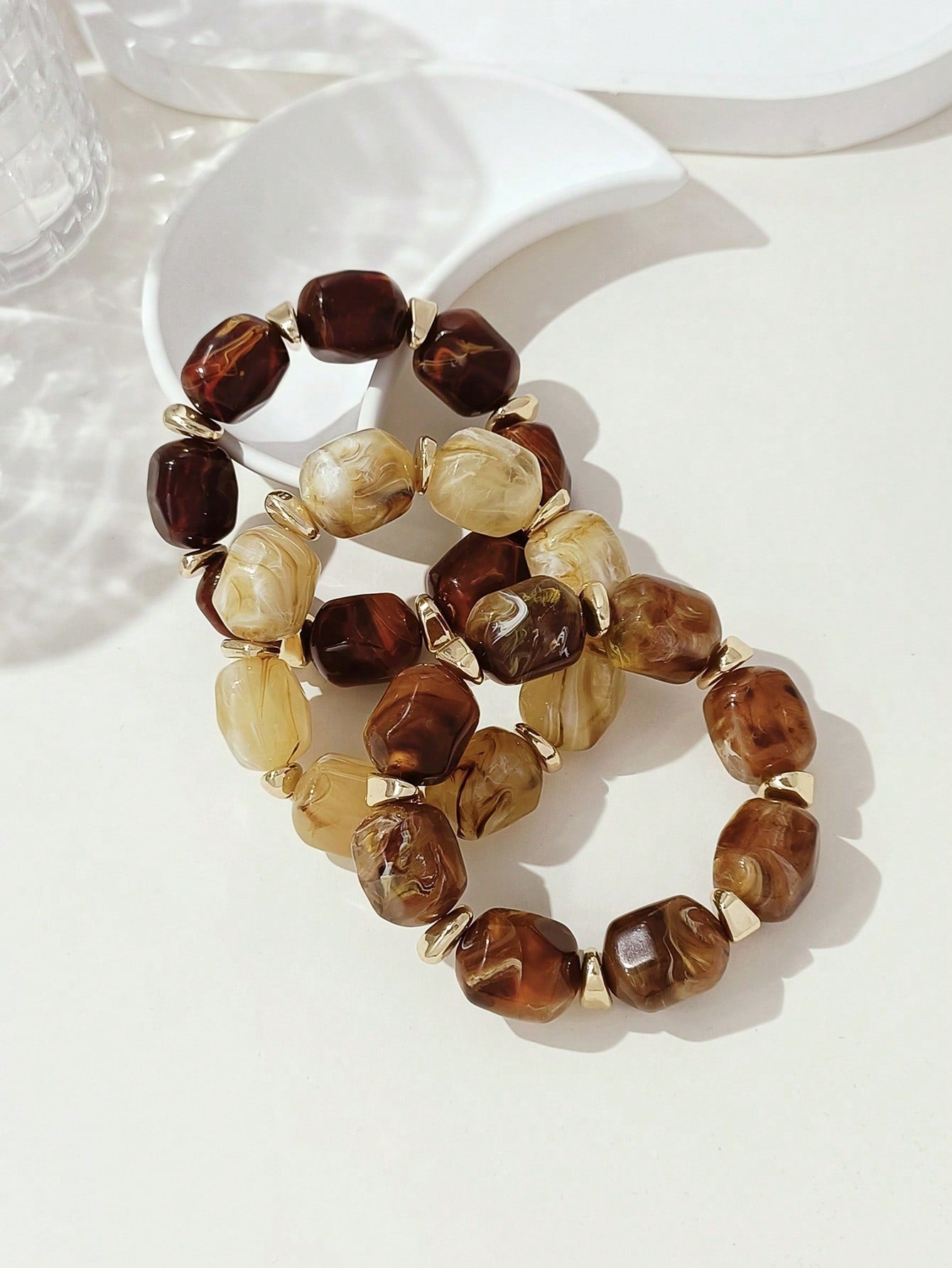 Bracelet acrylique marron vintage - 3 pièces - Bohème