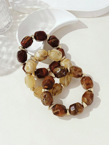 Bracelet acrylique marron vintage - 3 pièces - Bohème