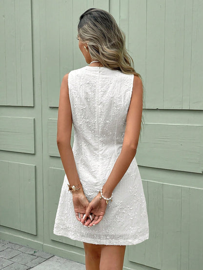 Robe femme mini sans manches col V jacquard