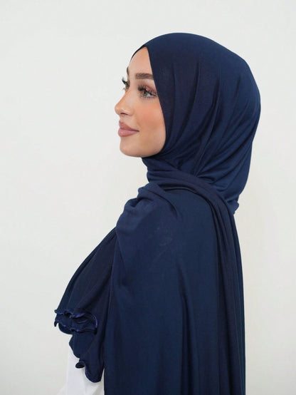Hijab en coton viscose uni avec bord enroulé - Long et confortable