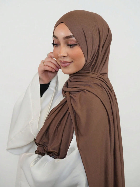 Hijab en coton viscose avec bord enroulé - Couleur unie