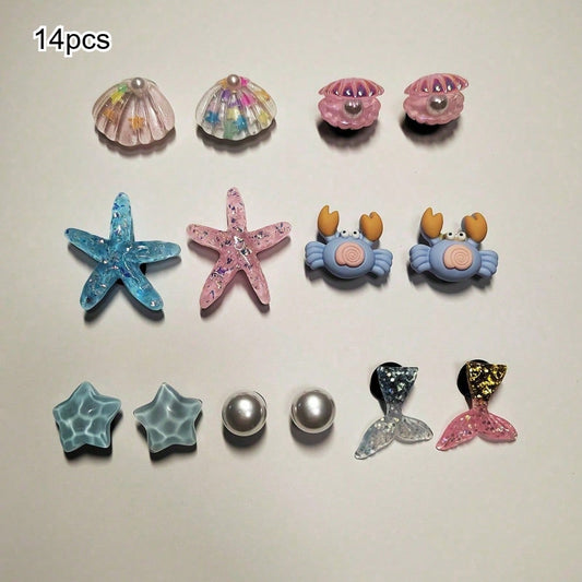 14 Charms Chaussures Monde Marin - Étoiles de Mer, Perles, Coquillages