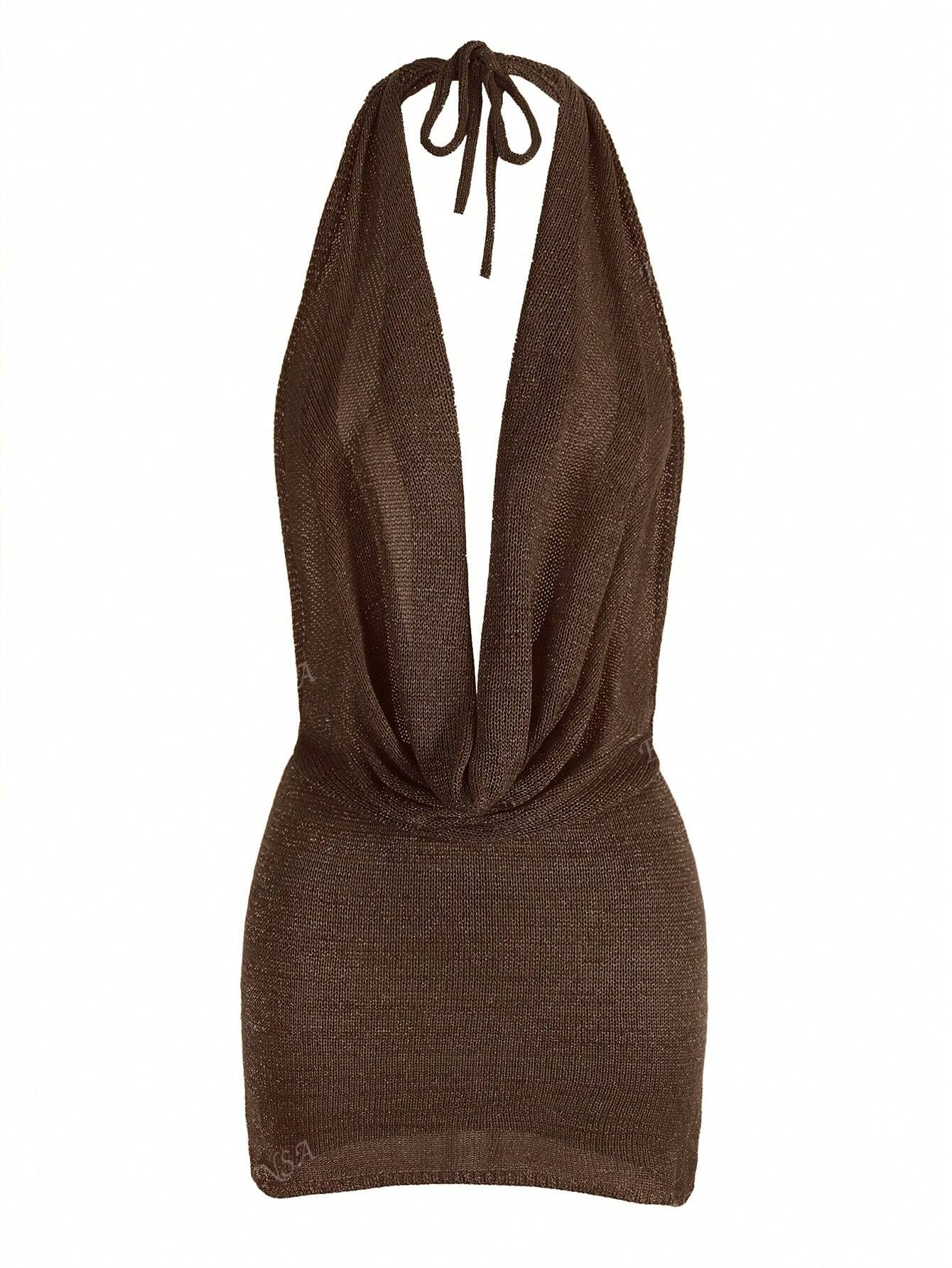 Robe mini tricot côtelé dos nu encolure V été