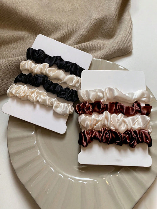 Chouchous satin 8 pièces - noir, blanc, marron